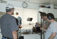 Setting up a shot in the apartment